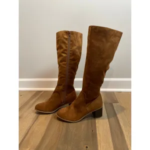 Faux Suede Brown High Boots Chunky Heel Size 8.5 NWT Made For Target thumbnail 4
