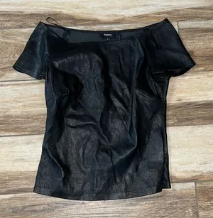 Theory black off the shoulder leather top thumbnail 1