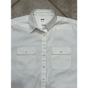 Aerie woman's white thick cotton relaxed button up shirt costal clean thumbnail 5