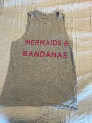 Kittenish Gray Muscle Tank with Pink 'Mermaids & Bandanas' Graphic thumbnail 2