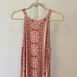 LOFT Outlet Pink Floral Medallion Halter Swing Dress XL Ruffle Hem Keyhole Back thumbnail 3