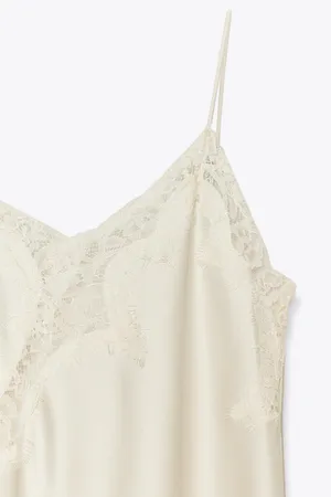 Zara Women’s Lace-Trim Satin Slip Mink Evening Dress in Cream thumbnail 9