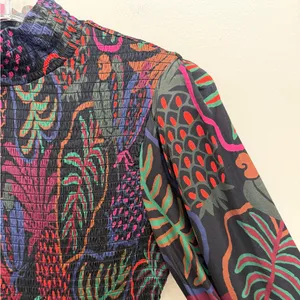 FARM Rio Frutis Dress Smocked Long Blouson Sleeve Drop Waist Multi Color Size XS thumbnail 7