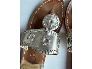 Jack Rogers Metallic Silver Leather Sandals thumbnail 3