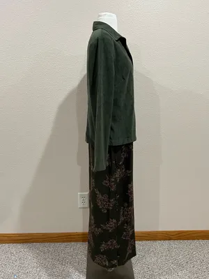 Erika Vintage 90s Two Piece Set Olive Green Floral Maxi Dress & Shacket Sz Small thumbnail 9