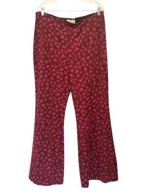 Anthropologie Porridge Flared Ponte Pull-On Pants Wine Burgundy Ditsy Floral XL thumbnail 3
