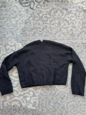 Commense Cropped Long Sleeve Knit Cardigan Black Small thumbnail 3