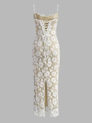 NWT Commense Semi Sheer Double Layer Floral Lace Corset Cami Midi Maxi Dress M thumbnail 3