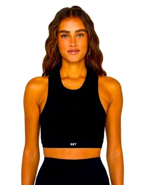 SET ACTIVE High-Neck Razor-Back Ribbed Tank in Onyx, Size M/L, Like New! thumbnail 1
