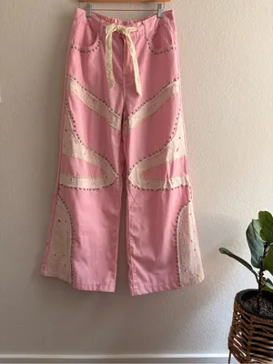 Everyday chic Blossom Pink Striped Wide Leg Lace Patchwork Size M thumbnail 2