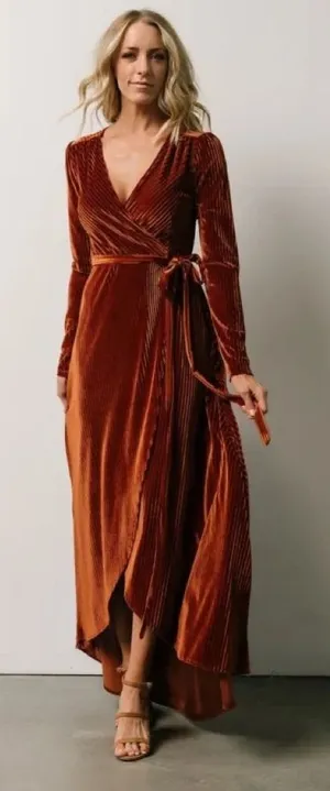 BALTIC BORN Andi Velvet High Low Maxi Dress Ribbed Party Holiday‎ Copper Rust XS thumbnail 1