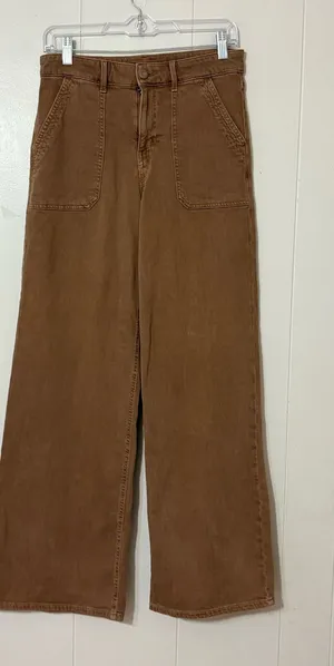 American Eagle Super High Rise Baggy Wide Leg Jeans Brown Size 2 Stretch thumbnail 1