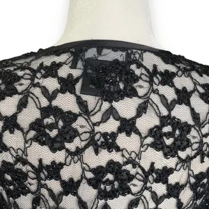 Vintage Laurence Kazar Black Beaded Lace Sheer Open Front Evening Jacket Romance thumbnail 8