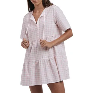 Charlie Holiday Belle Pink Gingham Check Mini Dress Babydoll Short Sleeve M NWT thumbnail 2