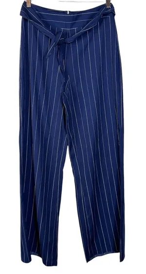 Aqua Blue Striped Wide‎ Leg Dress Pants Size Medium thumbnail 1