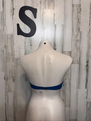 SheIn Blue Colorblock Scalloped Strapless Bikini Top Swimsuit Womens Small Push Up thumbnail 5