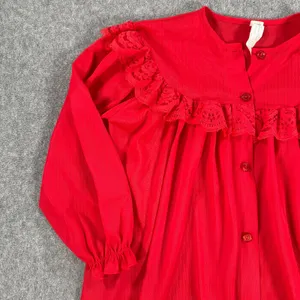 Green Bros. Vintage Robe Sleep Nightgown Size 6 Red Nylon Sheer Lace Trim Button thumbnail 3