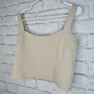 Abercrombie Fitch Tailored Corset Crop Top Size L Beige Tan Smocked Side Zip thumbnail 3
