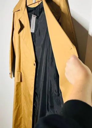 NWT Top Shop Tan Black Button Front Pockets Long Trench Coat Lightweight Size 2 thumbnail 5