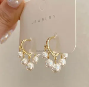 18K Gold Plated White Pearl Tassel Dangle Drop Earrings for Women thumbnail 2
