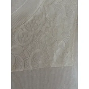 Ann Taylor Womens White Lace Panel Long Sleeve‎ Sweater Cotton Blend Size S thumbnail 2