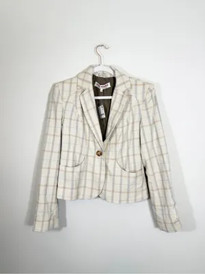 NWT Free People Whip Smart Classic Plaid Blazer Ivory Neutral XS thumbnail 4