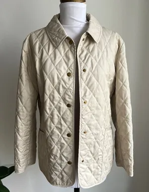 Burberry Classic Diamond Quilted Riding Jacket Tan Plaid Lining Preppy Small thumbnail 1