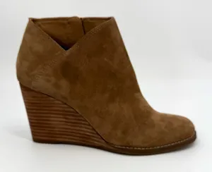 Lucky Brand Boots Women 8.5M Brown Leather Suede Wedge Heel Yakeena Ankle Bootie thumbnail 1