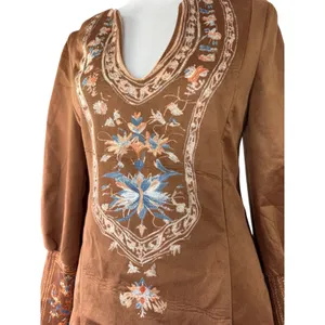 Brown Floral Print V-Neck Long Sleeve Bodycon Mini Dress thumbnail 3