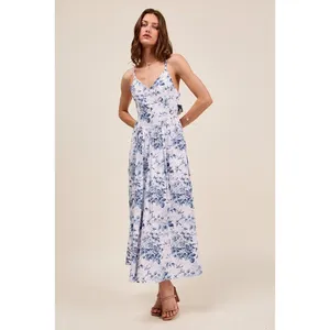 SO ME Floral Woven V Neck Dress With Back Ribbon Tie -‎ Large thumbnail 4
