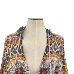 Free People Hold‎ On Tight Gauze Pullover Top Hooded Floral Paisley XS Small thumbnail 3