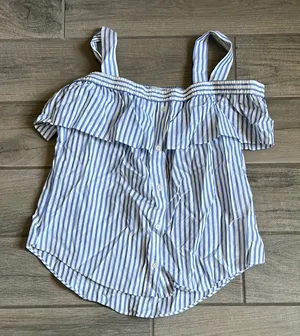 Veronica Beard Blue and White Striped One Piece with Ruffled Overlay thumbnail 1