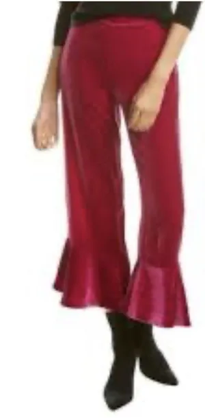 Trina Turk Velvet Silk Blend Flare Ruffle Capri Pants Preppy Retro Boho Womens 0 thumbnail 1