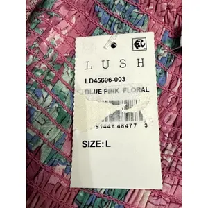 Lush Floral Hatler Midi Dress Pink Green Botanical Print Dress L NWT Beach Ready thumbnail 8