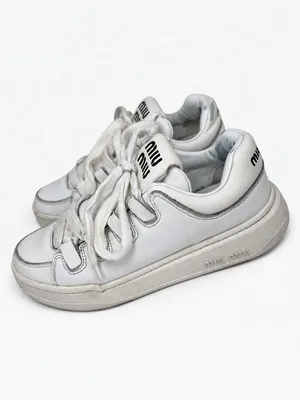 Miu Miu White Leather Logo Low Top Sneakers Made in Italy SIZE 35.5 thumbnail 4