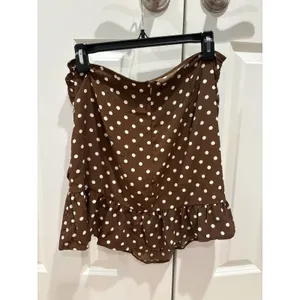 Women’s Brown and White Polka Dot Skirt Size L Trendy Summer Ruched Mini Skirt thumbnail 3