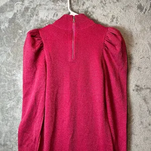 Alice + Olivia Issa Turtleneck Puff Sleeve‎ Dress Pink Glitter LG Wool Blend New thumbnail 5