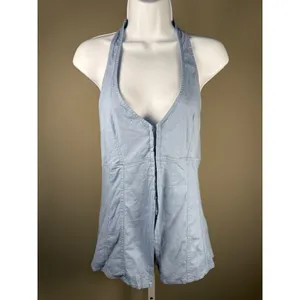Urban Outfitters Sari Linen Blend‎ Halter Vest Top Blue Coastal Boho NWT thumbnail 2