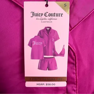 NWT Juicy Couture Women's Fuchsia pink satin Pajama Set small thumbnail 3