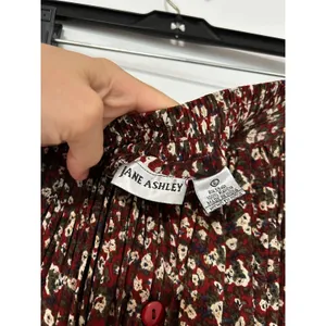 VINTAGE Jane Ashley Burgundy Floral Two Piece Shirt and Pleated Midi Skirt ML thumbnail 4
