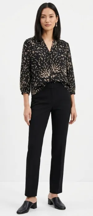 White House Black Market Black Floral V-Neck Blouse Size XS thumbnail 1