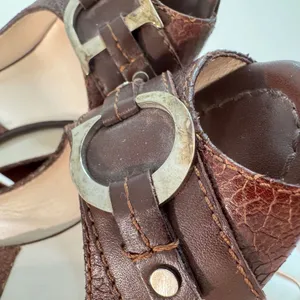 Christian‎ Dior Vintage Y2K Brown Leather CD Logo Buckle Peep Toe Pumps 37.5 thumbnail 5