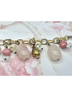 Premier Designs Dangle Charm Bead Bracelet Pink & White Accents Gold-Tone Chain thumbnail 9