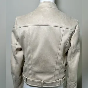 Zara Cream faux suede Biker Jacket thumbnail 5