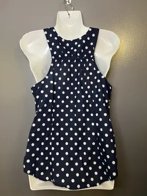 J.Crew Tank Top Womens 6 Blue White Polka Dot Scoop Neck Side Zip Cotton Summer thumbnail 7
