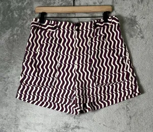 Maeve Anthropologie Burgundy Cream Wavy Stripe High Rise Trouser Shorts Size 10 thumbnail 1