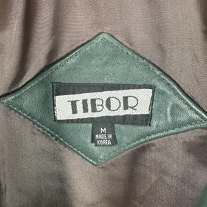 Vintage Tibor Womens Medium Green Leather Coat Jacket Mid-Length Shoulder Pads thumbnail 6