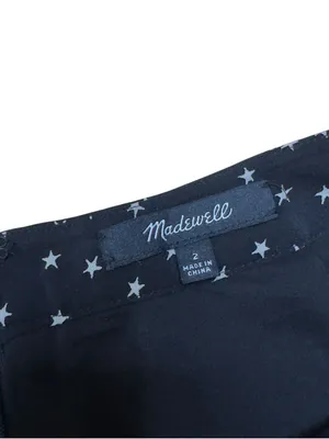 Madewell Women’s 2 Black White Star Print 100% Silk Ruffle Hem Mini Skirt G9969 thumbnail 7