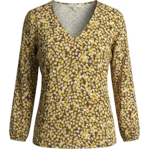 LOFT Womens Yellow Olive‎ Green Floral V-Neck Puff Sleeve Blouse Top M thumbnail 1