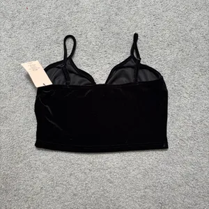 SHEIN Bae Black Velvet V-Neck Crop Top with Adjustable Straps thumbnail 4